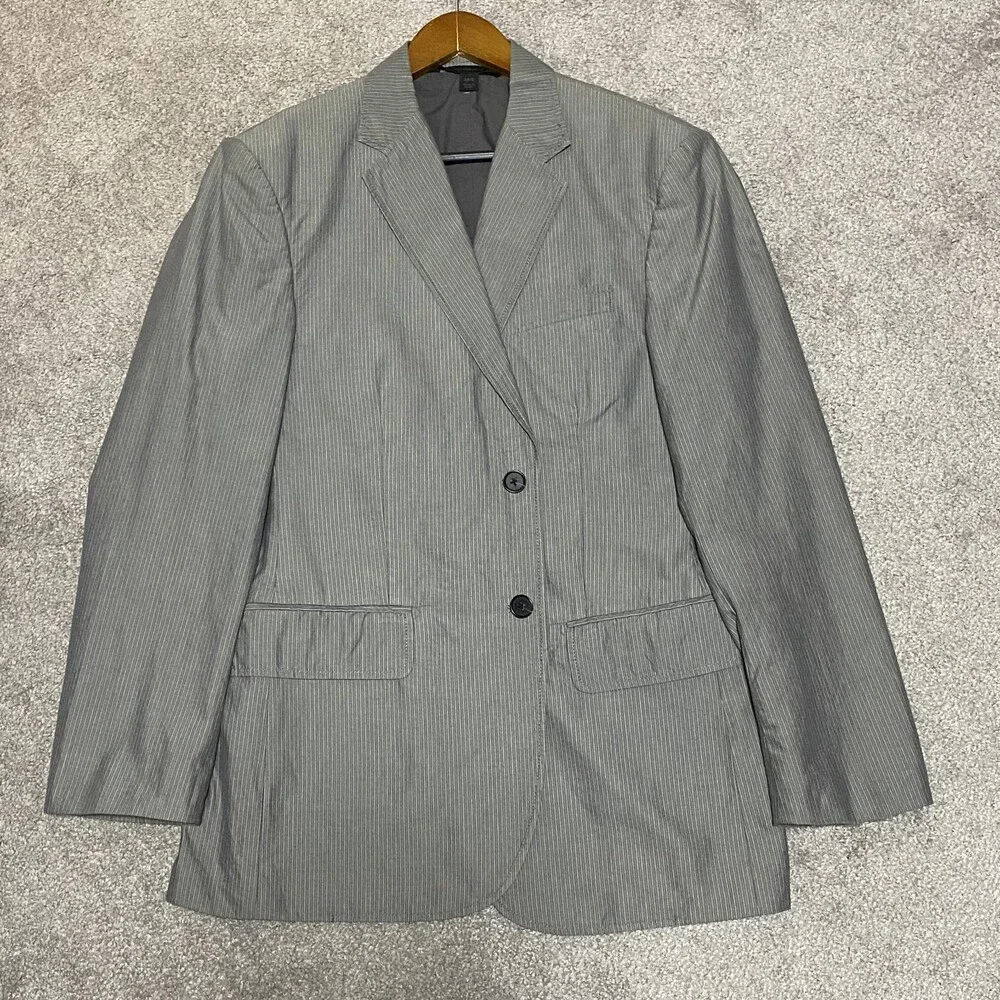 Vintage Express Studio Men’s Blazer Slim Fit‎ Gray Pinstripe 38S Y2K Preppy
